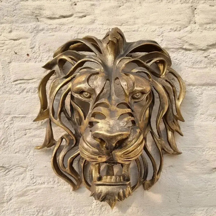 Decoração de Parede de Entrada Cabeça de Leão Dourado Casamarella