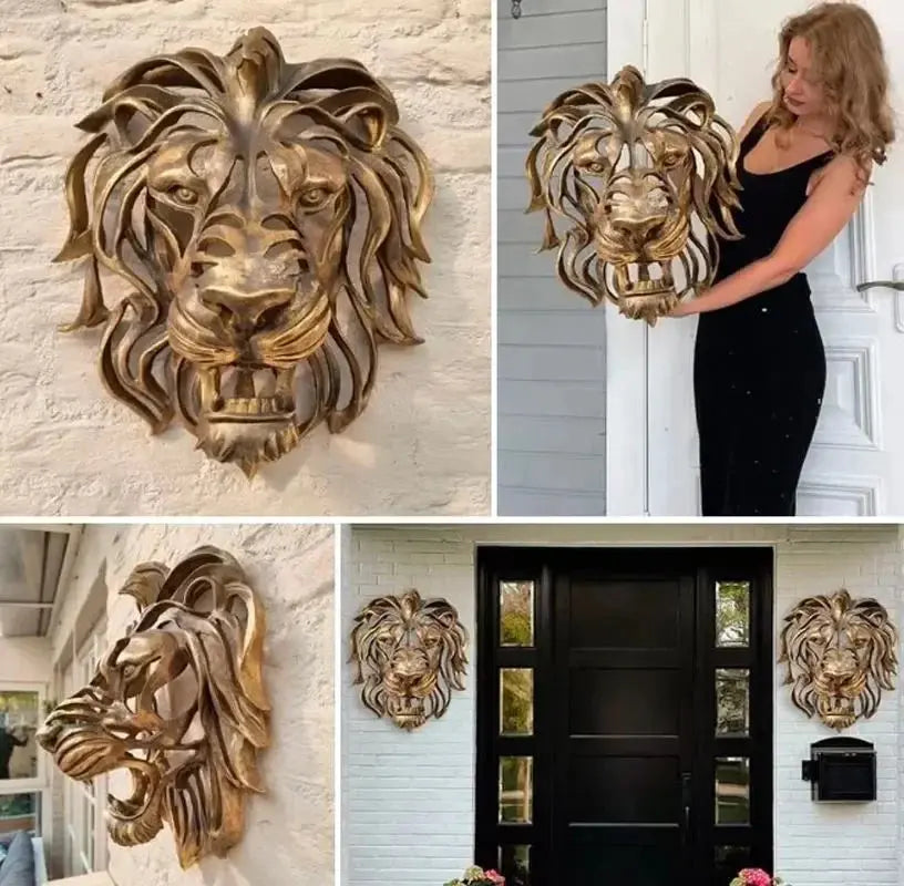 Decoração de Parede de Entrada Cabeça de Leão Dourado Casamarella
