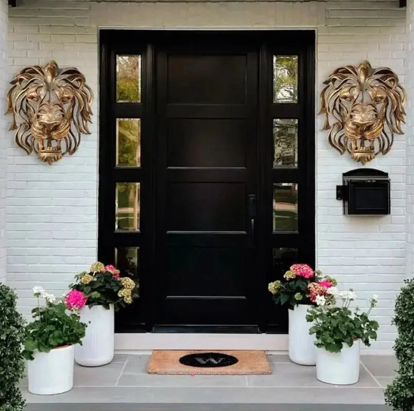 Decoração de Parede de Entrada Cabeça de Leão Dourado Casamarella