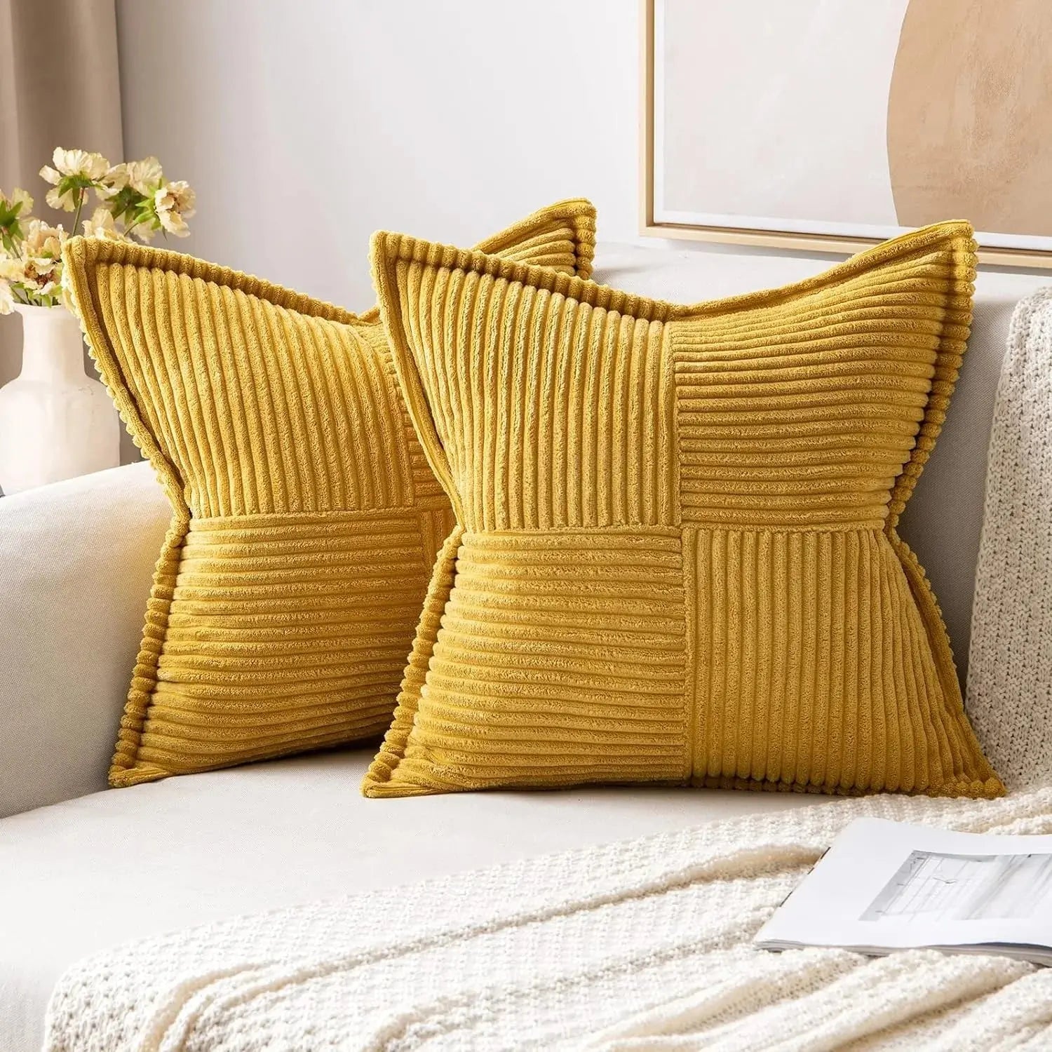 Fronha de Veludo Cotelê de 45x45cm para Decoração de Sofá Casamarella