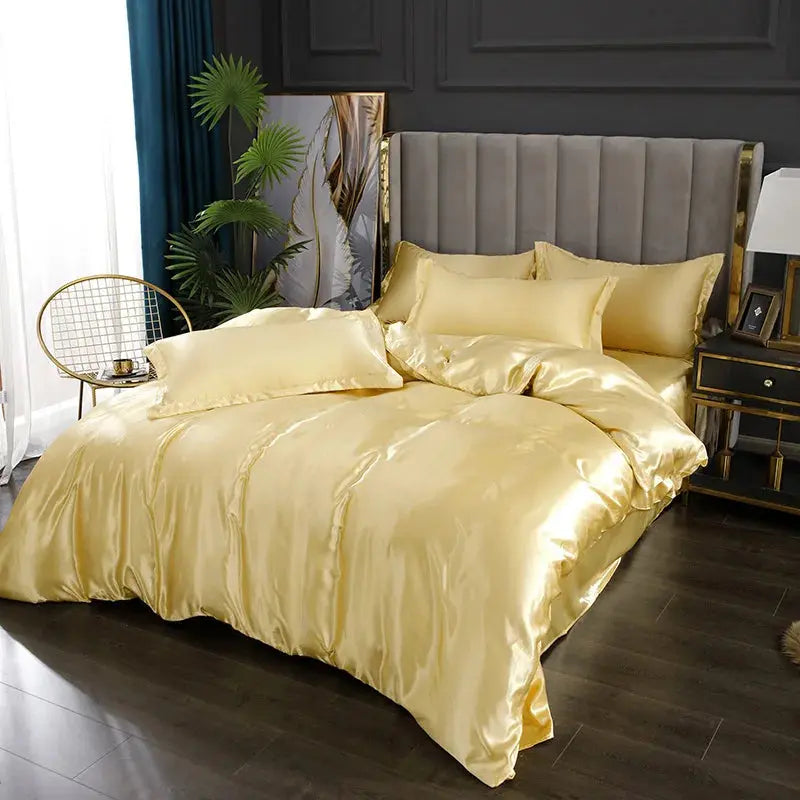 Jogo de Cama com Capa de Edredom, Fronha, Lençol de Cetim Tamanho Casal Casamarella