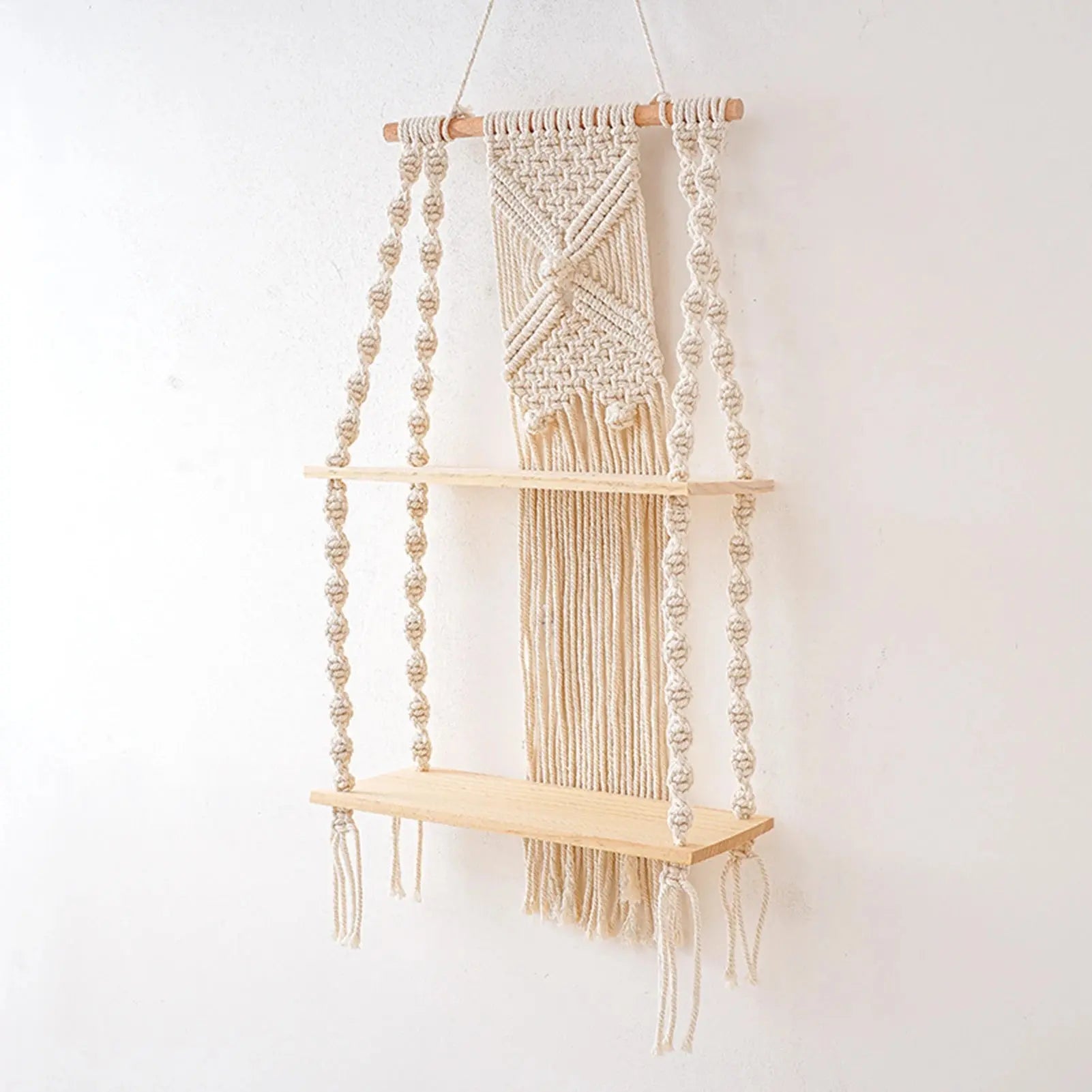 Prateleira Flutuante de Parede de Macramê com Corda de Algodão Natural Casamarella