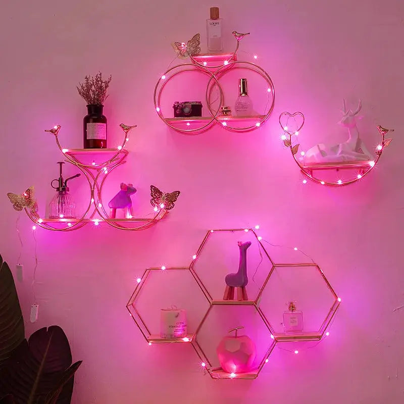 Prateleira Suspensa Hexagonal em Metal e Madeira Casamarella