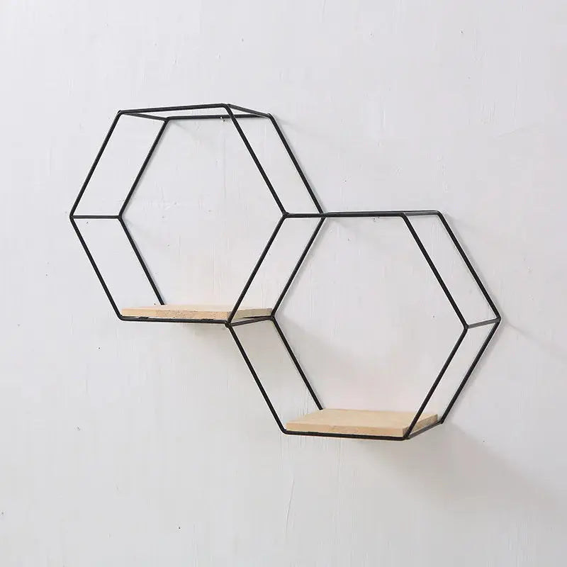 Prateleira Suspensa Hexagonal em Metal e Madeira Casamarella