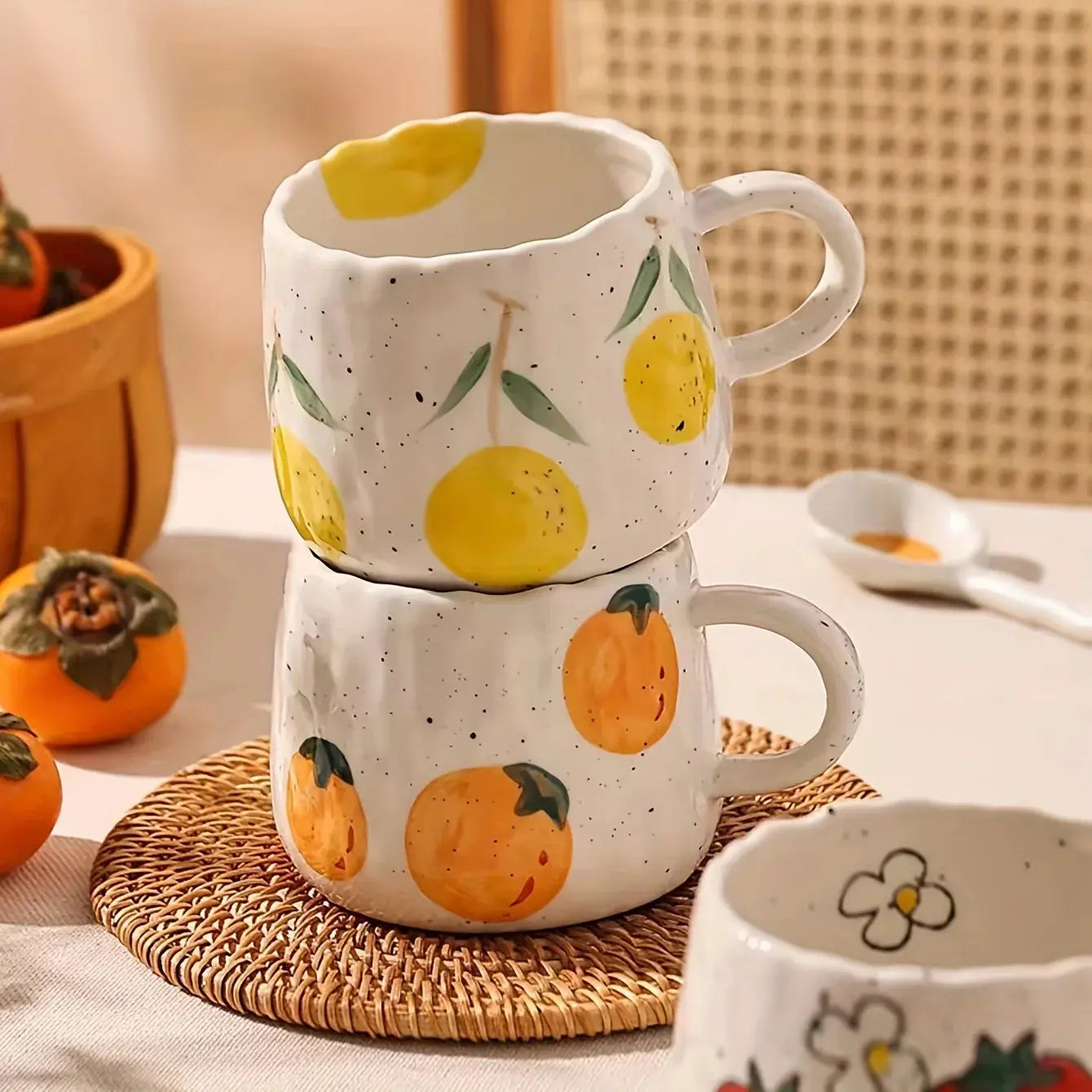 Xícara e Pires de Cerâmica 300ml - Tema de Laranja Casamarella