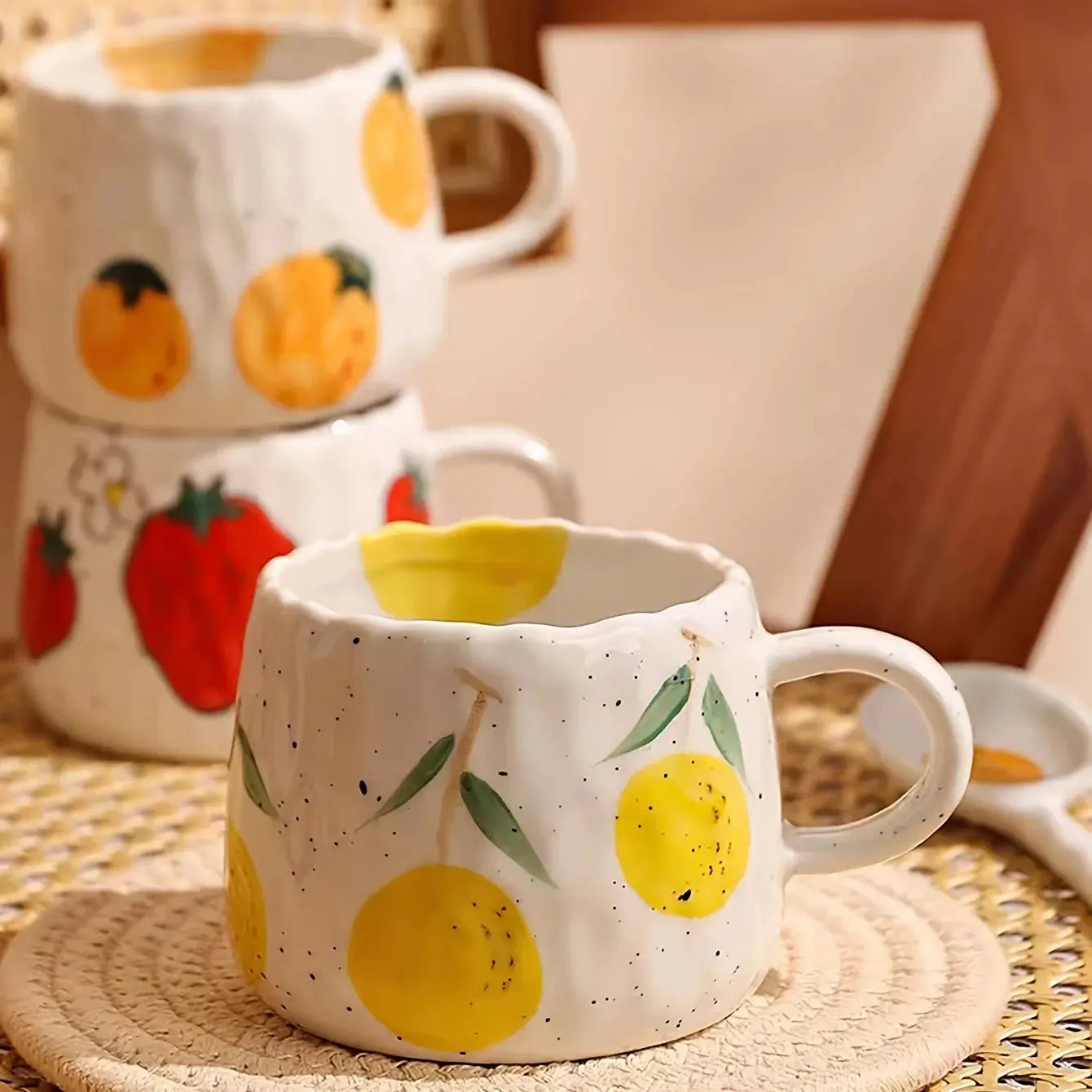Xícara e Pires de Cerâmica 300ml - Tema de Laranja Casamarella