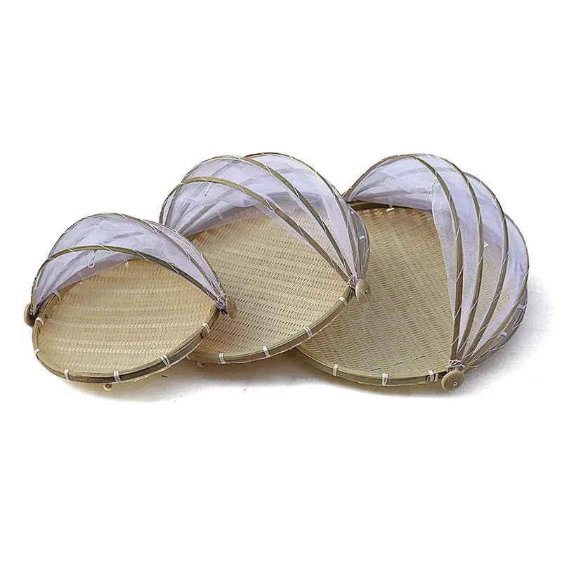 Bandeja de Bambu com Tenda de Tecido para Proteção de Alimentos Casamarella