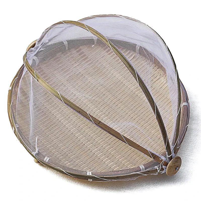 Bandeja de Bambu com Tenda de Tecido para Proteção de Alimentos Casamarella