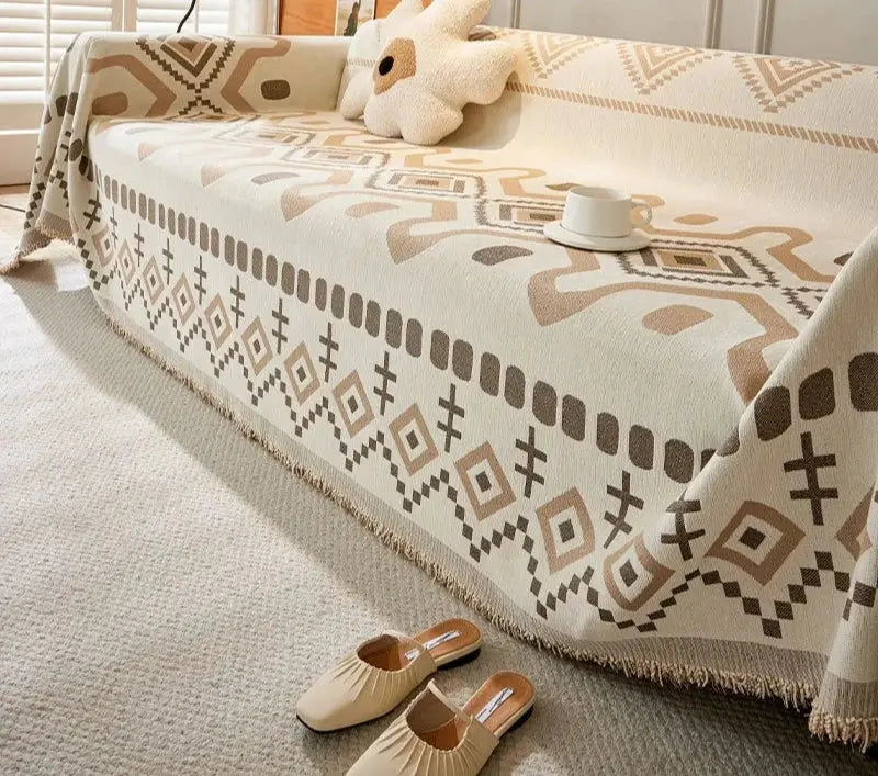 Cobertor de Sofá com Estampa Geométrica Boho e Borlas Casamarella