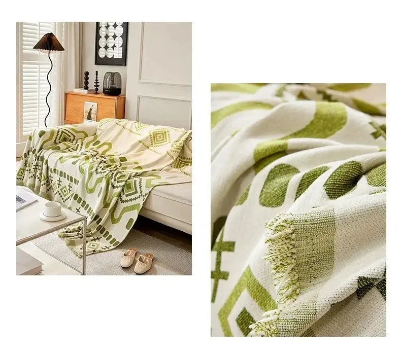 Cobertor de Sofá com Estampa Geométrica Boho e Borlas Casamarella