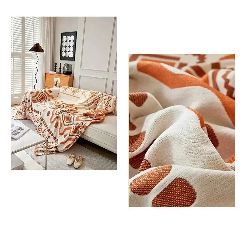Cobertor de Sofá com Estampa Geométrica Boho e Borlas Casamarella