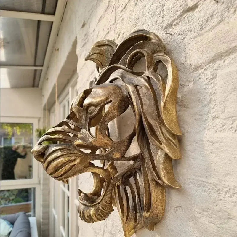 Decoração de Parede de Entrada Cabeça de Leão Dourado Casamarella