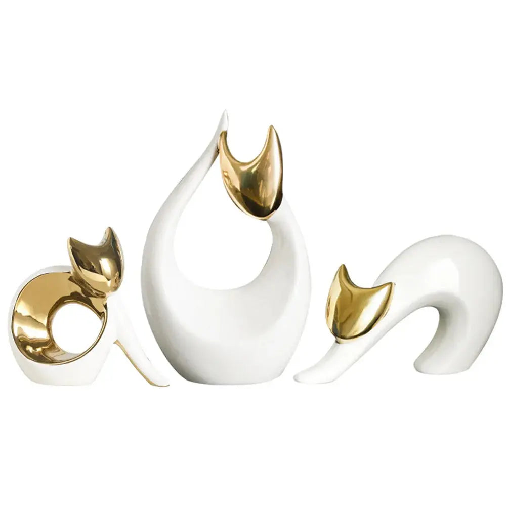 Estatuetas Decorativas Gatos Abstratos em Cerâmica Casamarella