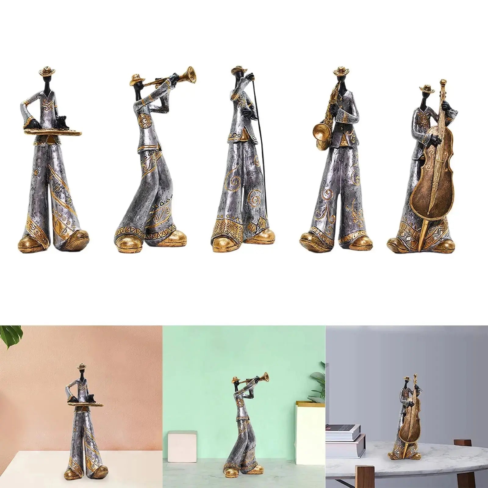 Estatuetas Decorativas de Banda Musical em Resina Casamarella