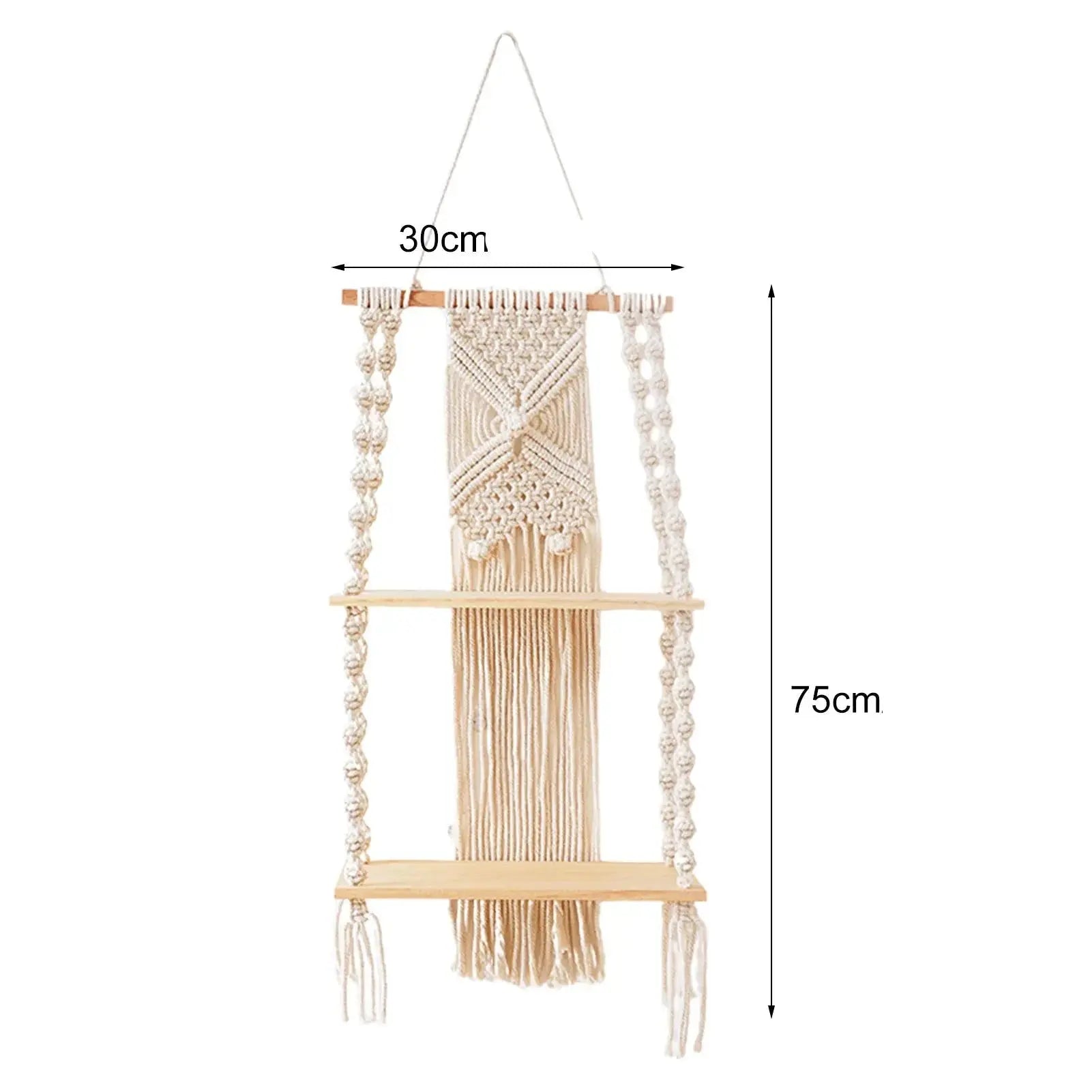 Prateleira Flutuante de Parede de Macramê com Corda de Algodão Natural Casamarella