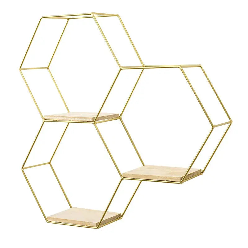 Prateleira Suspensa Hexagonal em Metal e Madeira Casamarella