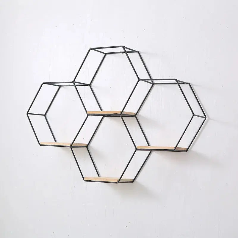 Prateleira Suspensa Hexagonal em Metal e Madeira Casamarella