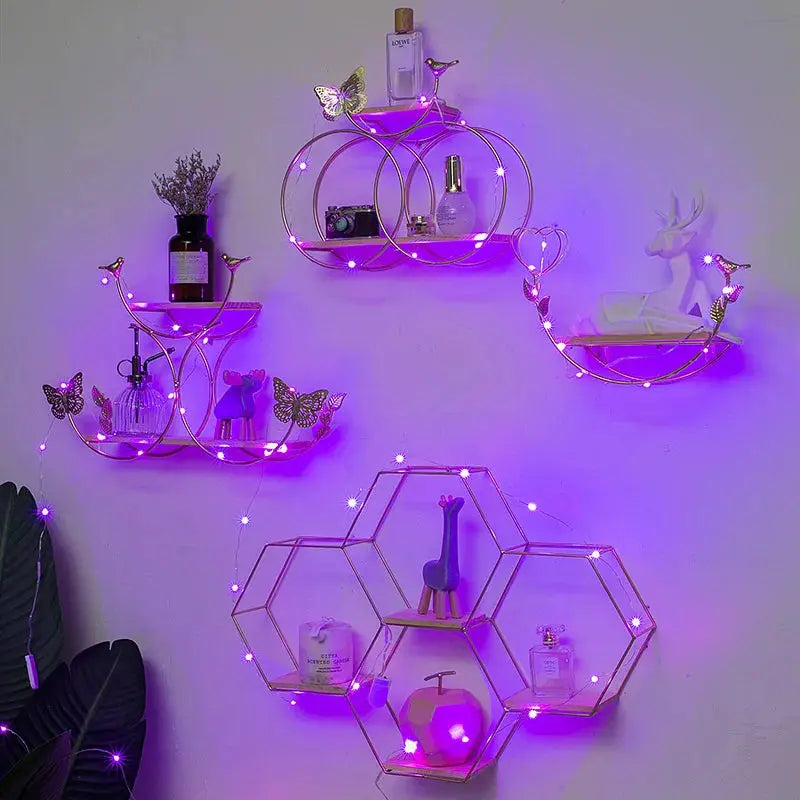 Prateleira Suspensa Hexagonal em Metal e Madeira Casamarella