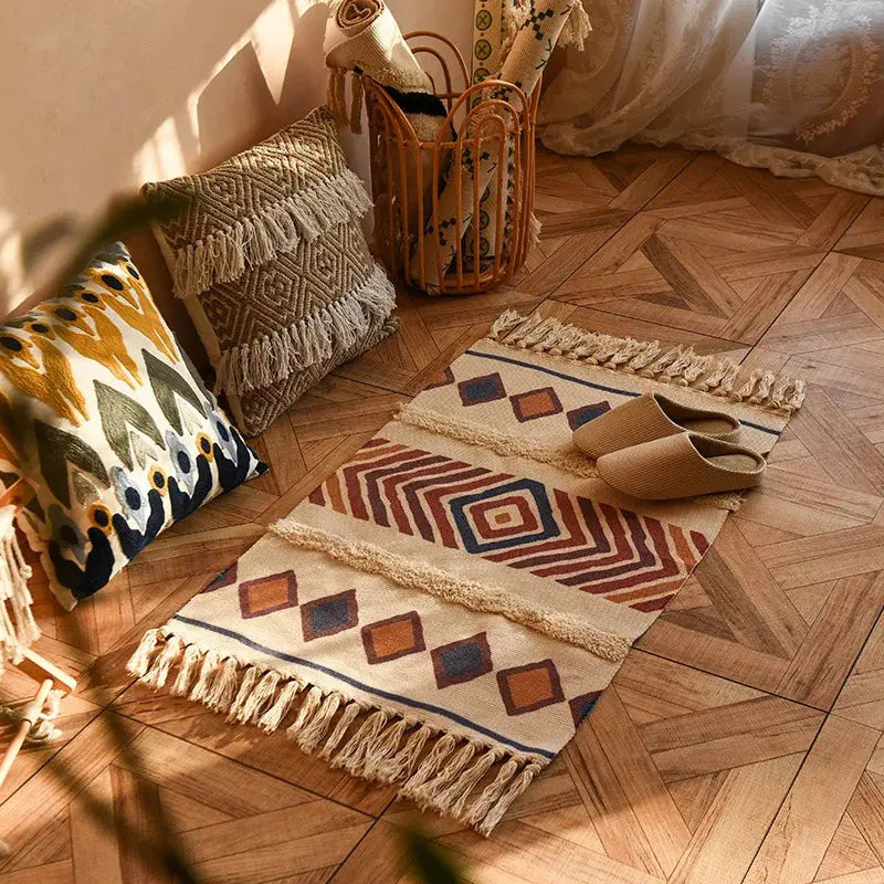 Tapete Geometrico Boho de Algodao e Linho Casamarella