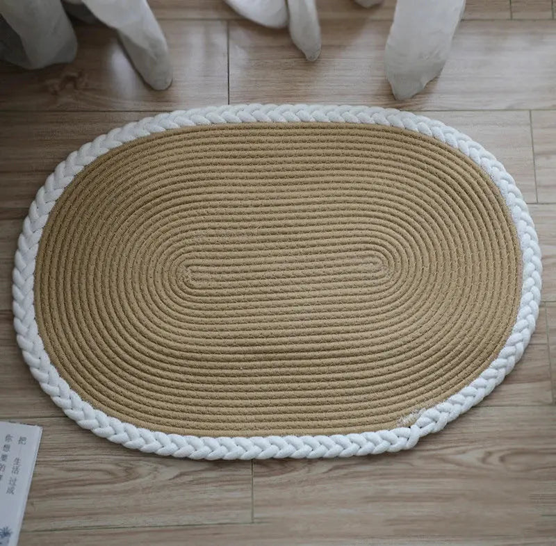 Tapete Oval Antiderrapante para Porta de Entrada 100% Algodão Casamarella