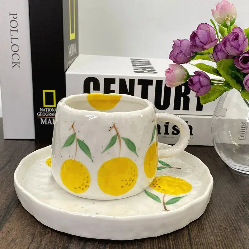 Xícara e Pires de Cerâmica 300ml - Tema de Laranja Casamarella