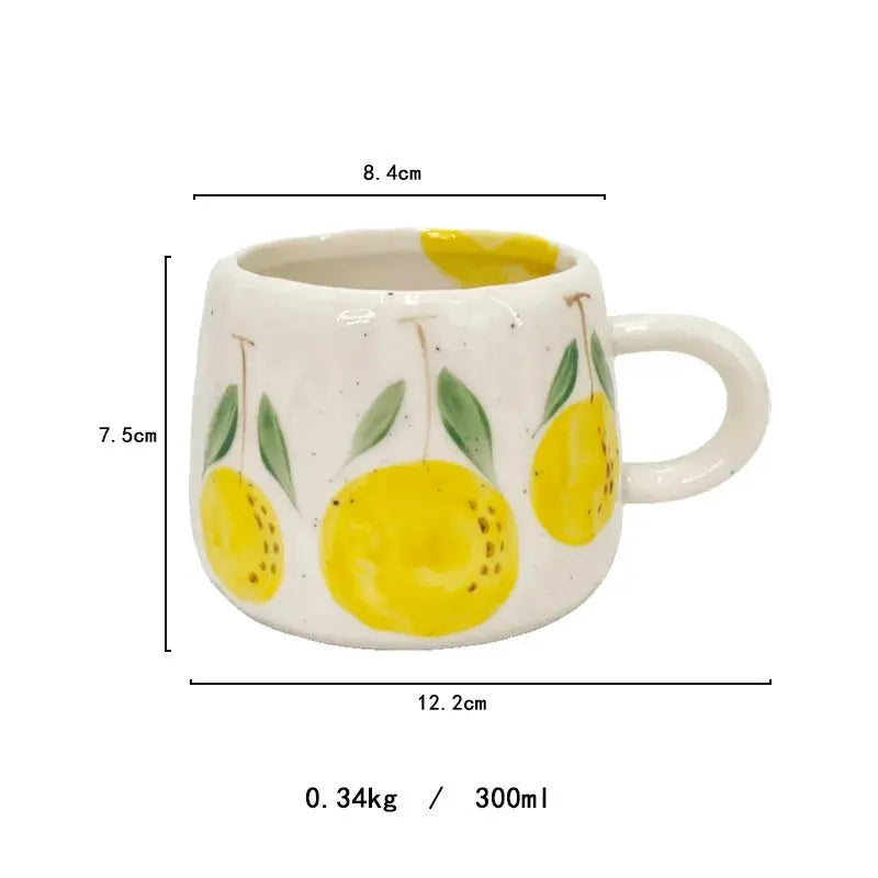 Xícara e Pires de Cerâmica 300ml - Tema de Laranja Casamarella